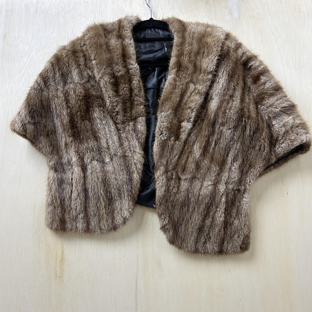 Vintage‎ Fur Cape Womens One Size Brown Short Lined Open Front Formal Evening